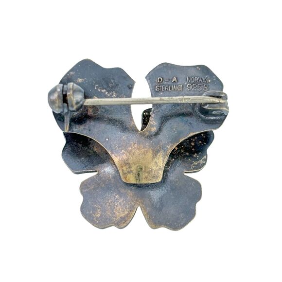 David Anderson D-A Norway Sterling Silver Purple Enamel Pansy Flower Brooch Pin - Picture 2 of 5